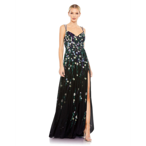 Mac Duggal embellished spaghetti strao v neck a line gown