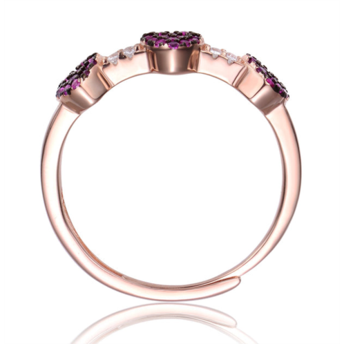 Genevive gv sterling silver 18k rose gold plated with ruby cubic zirconia pave hearts promise stacking ring