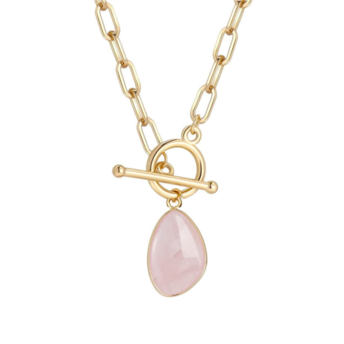 Liv Oliver 18k gold plated rose quartz geometric drop necklace