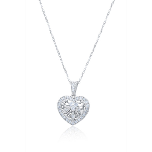 Diana M. 14 kt white gold diamond pendant with a filigree heart design adorned with 0.60 cts tw diamonds