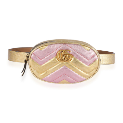 Gucci metallic gold & pink matelasse marmont belt bag