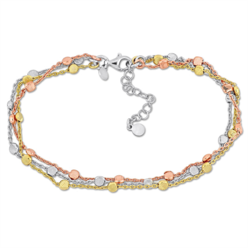 Mimi & Max multi-strand anklet with lobster clasp in 3-tone rose - yellow and white sterling silver - 9 in