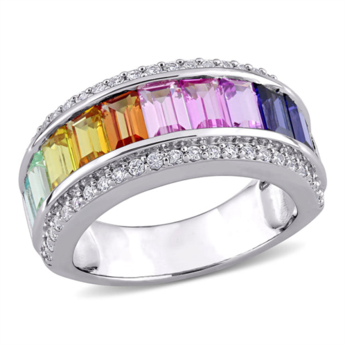 Mimi & Max womens 3 7/8ct tgw multi-color created sapphire eternity ring in sterling silver