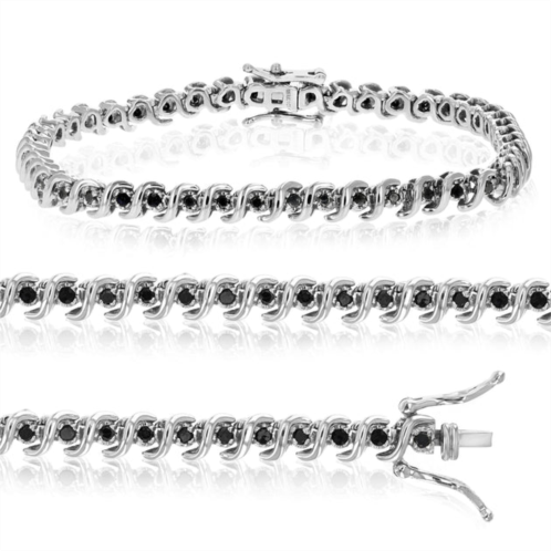 Vir Jewels 1 cttw black diamond bracelet .925 sterling silver classic s-link round 7.75 inch