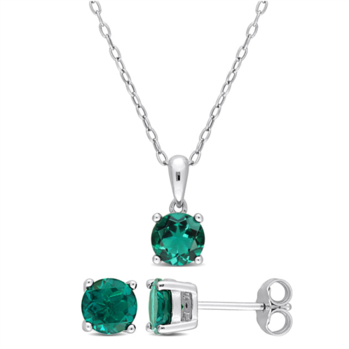 Mimi & Max 2 1/2 ct tgw created emerald 2-piece set of pendant with chain and earrings in sterling silver