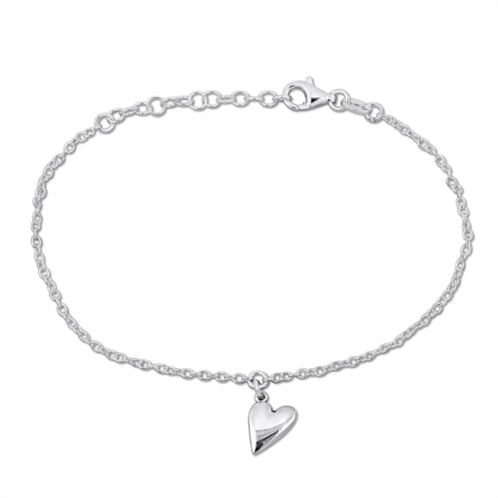 Mimi & Max heart charm bracelet on cable chain in sterling silver - 6.5+1 in.