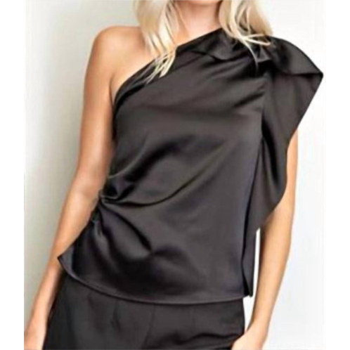 SHE + SKY ready for tonight one shoulder pleated top in black