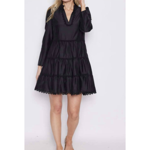 SAIL to SABLE black lace trim long sleeve tunic flare dress