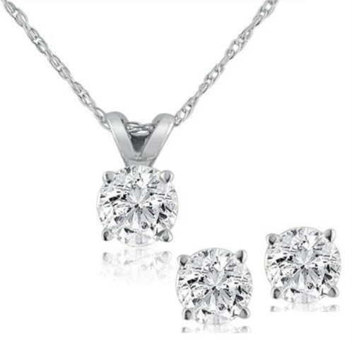Pompeii3 lab grown diamond solitaire necklace & studs set 5/8 carat tw 14k white gold