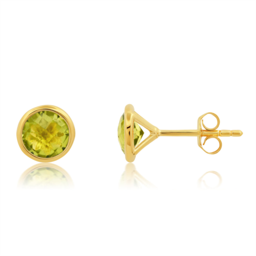 Nicole Miller 14k yellow gold plated round cut 6mm gemstone bezel set stud earrings with push backs