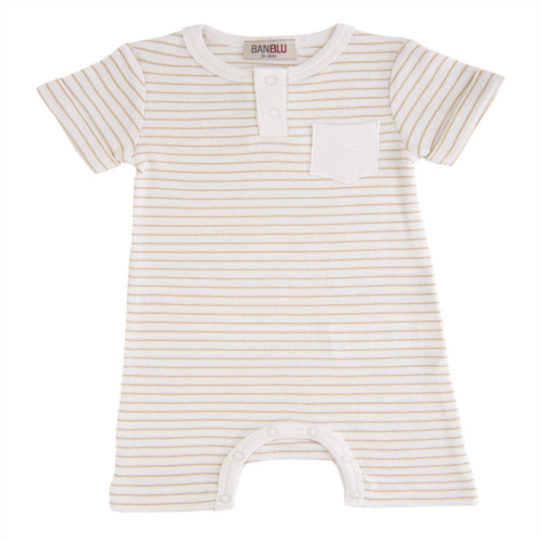 BANBLU beige striped modal pocket romper