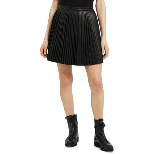 Theory womens lambskin leather mini pleated skirt