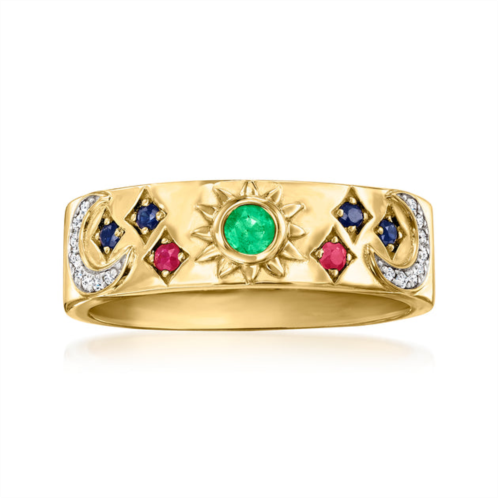 Ross-Simons multi-gemstone celestial ring with diamond accents in 18kt gold over sterling