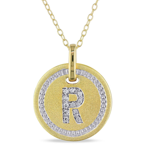 Mimi & Max r initial diamond accent pendant with chain in yellow plated sterling silver