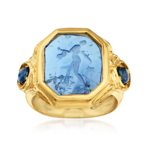 Ross-Simons italian tagliamonte blue venetian glass intaglio and sapphire ring in 18kt gold over sterling