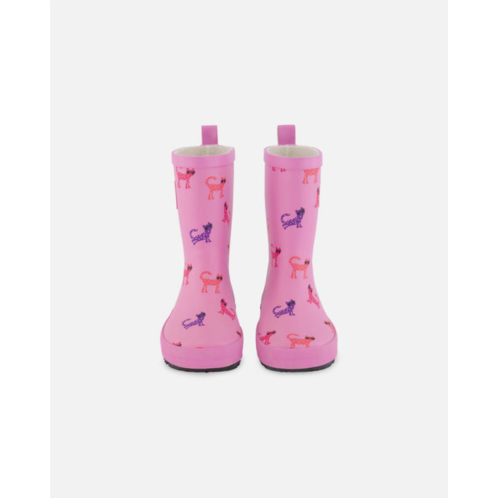 Deux par Deux rain boots pink printed sunglasses cats
