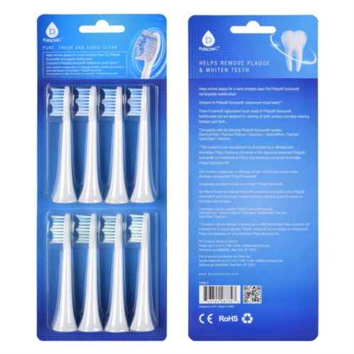 PURSONIC replacement toothbrush heads, compatible with sonicare electric toothbrush 8 pack