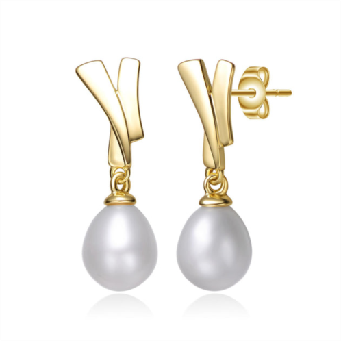 Genevive sterling silver 14k yellow gold plated with white pearl double drop seashell dangle earrings