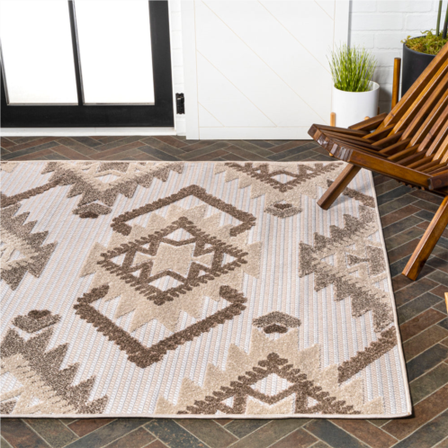 JONATHAN Y sumak high-low pile neutral diamond kilim indoor/outdoor area rug