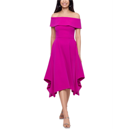 X by Xscape womens handkerchief hem off-the-shoulder cocktail and party dress