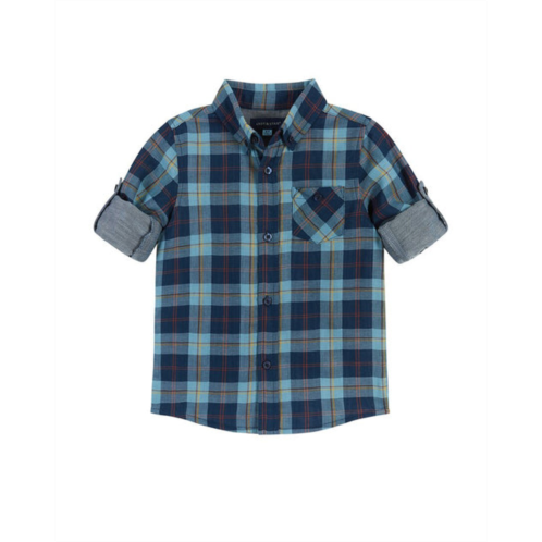 Andy & Evan plaid two-fer button-down shirt