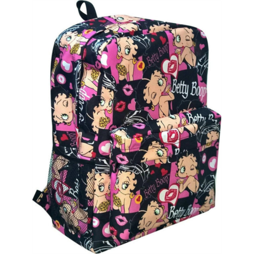 Betty Boop womens microfiber large backpack in black with hearts & lips