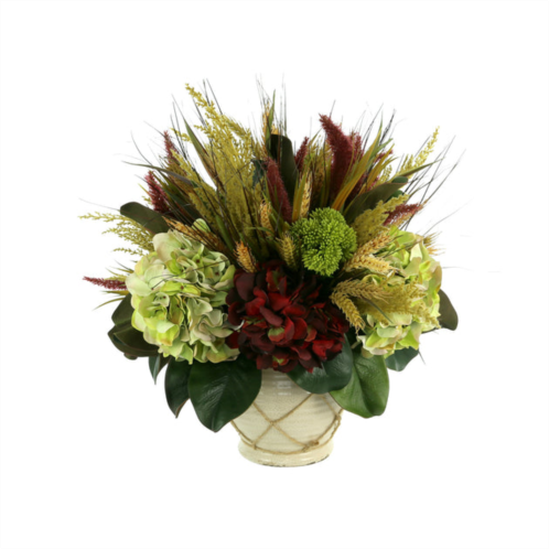 Creative Displays fall arrangement w/ hydrangea, sedum and foxtail