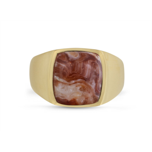 Monary red lace agate iconic stone signet ring in 14k yellow gold plated sterling silver