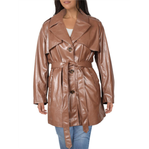 Sam Edelman plus womens faux leather cold weather trench coat