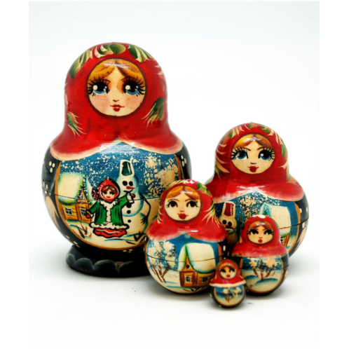 G. DeBrekht designocracy snowman 5-piece russian matryoshka wooden nested dolls set
