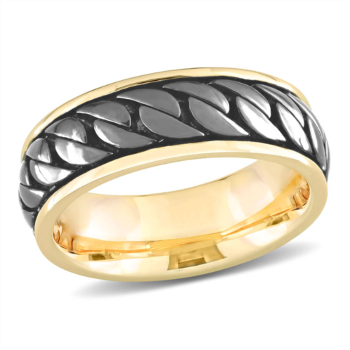 Mimi & Max ribbed design mens ring in yellow plated sterling silver with black rhodium plating