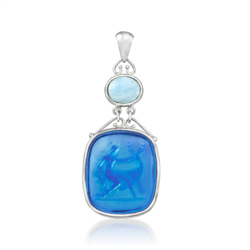 Ross-Simons blue venetian glass intaglio pendant with aquamarine from italy in sterling silver