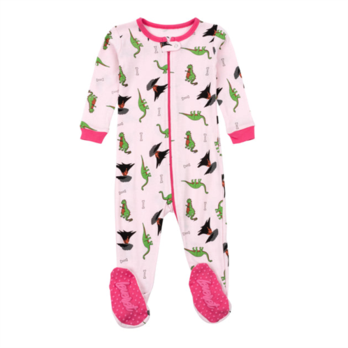 Leveret kids footed cotton pajamas dinosaur pink