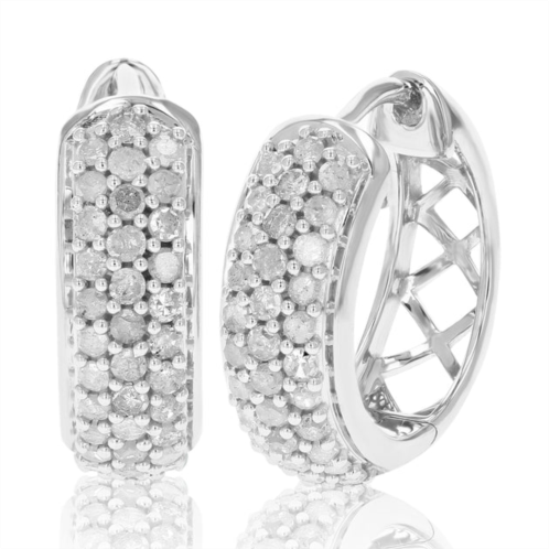 Vir Jewels 1 cttw diamond hoop earrings .925 sterling silver three row round 3/4 inch
