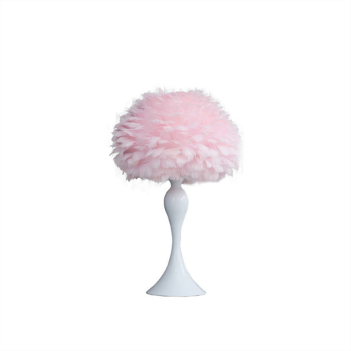 Simplie Fun 18.25in soft pink feather aquina crisp white contour glam table lamp