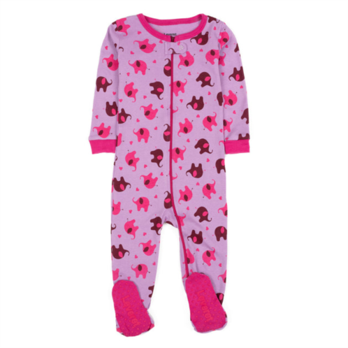 Leveret kids footed cotton pajamas pink elephant