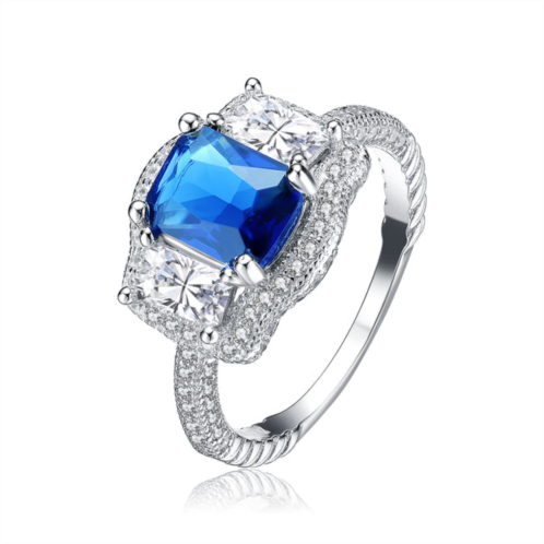Genevive sterling silver ocean blue cubic zirconia solitaire ring
