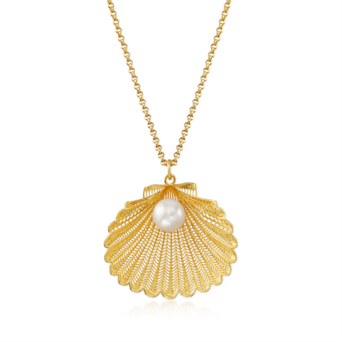 Ross-Simons italian cultured pearl seashell pendant necklace in 18kt gold over sterling silver