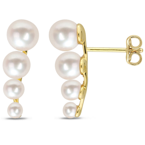 Mimi & Max freshwater cultured pearl graduated stud earrings in yellow plated sterling silver