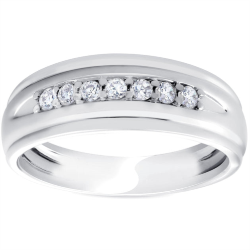 Pompeii3 mens 1/4ct white gold 7 stone diamond ring 10k polished wedding anniversary band