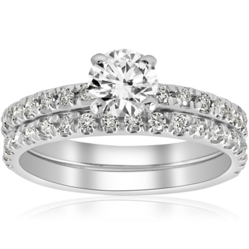 Pompeii3 1 ct diamond engagement wedding ring french pave set 14k white gold