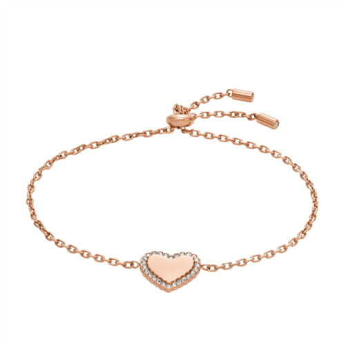 Fossil womens elliott rose gold-tone stainless steel heart chain bracelet