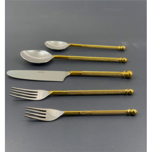Vibhsa designer golden flatware set of 20 pc (stainless steel, glossy)
