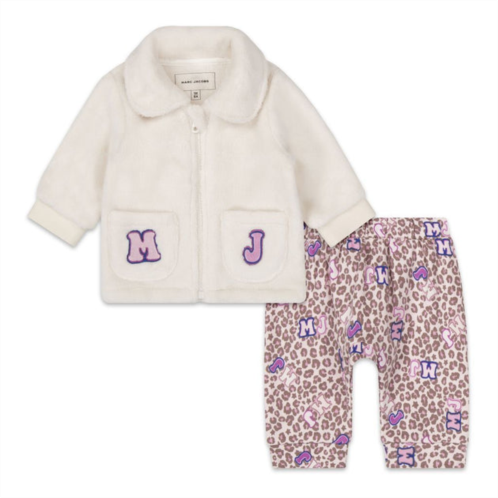 Little Marc Jacobs white cardigan & pink trousers set