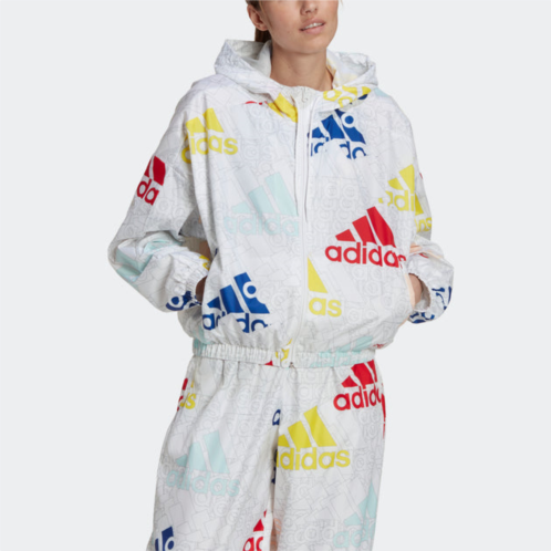 Adidas womens essentials multi-colored logo loose fit windbreaker