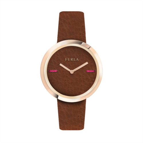 Furla womens my piper brown dial calfskin leather watch
