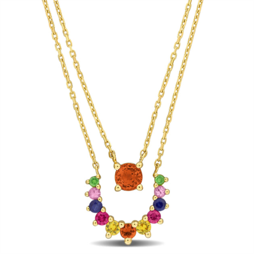 Mimi & Max 1ct tgw multi-color sapphire and tsavorite double layered necklace in 10k yellow gold - 17 in