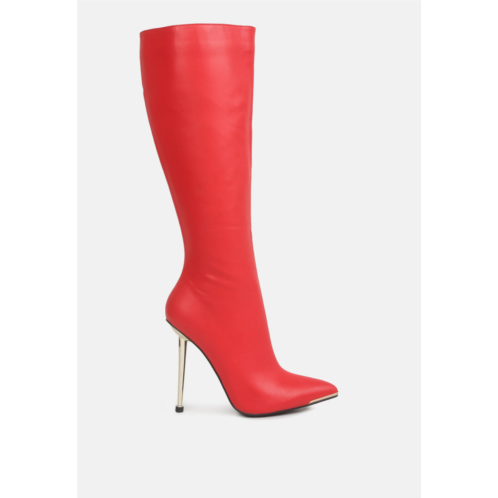 London Rag hale faux leather pointed heel calf boots