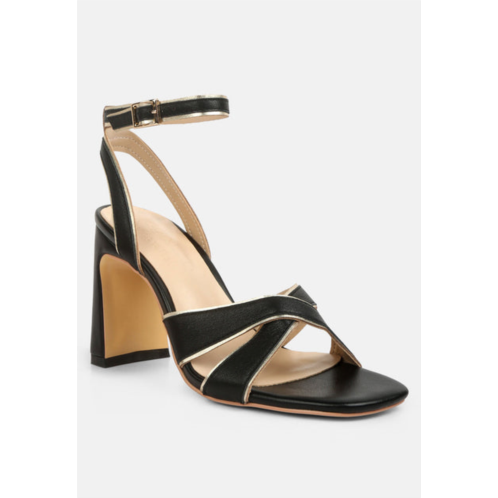 Rag & Co heeri black metallic lined slim block heel sandals