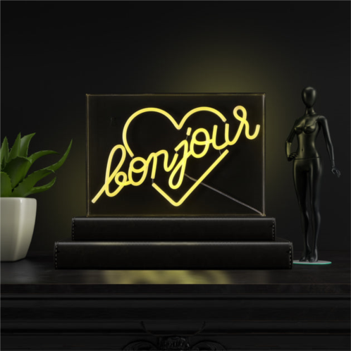 JONATHAN Y bonjour heart 15 x 10.3 contemporary glam acrylic box usb operated led neon light